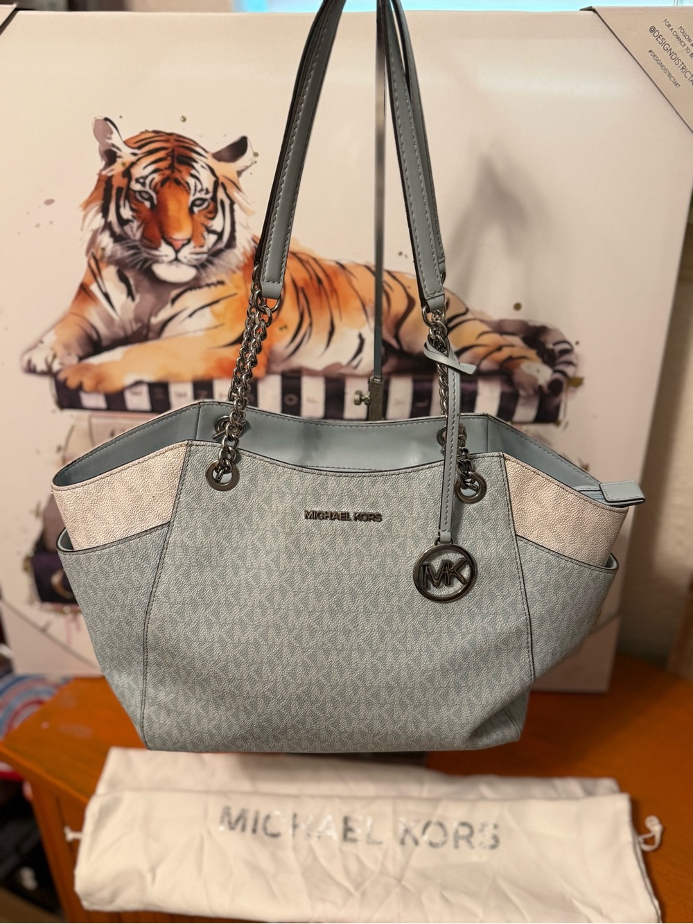 Michael Kors Light Blue and Cream Tote Bag with Dust bag